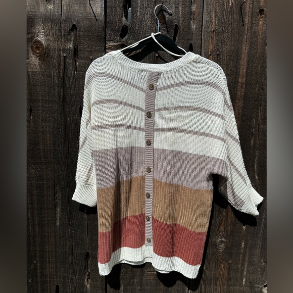 Maternity Love Knit Sweater with Buttons Down Back White Tan Terracotta Red - Picture 2 of 5